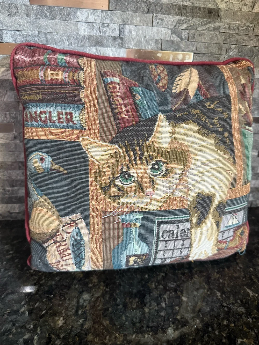 Cat Tapestry Accent Pillow in Multicolor